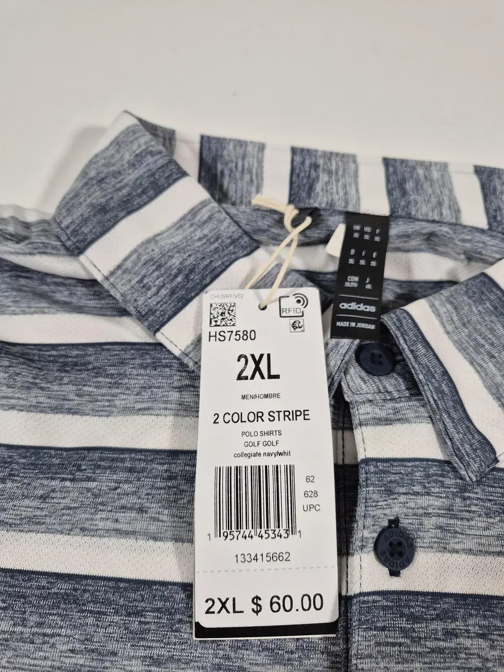 Adidas Polo Shirt Mens 2XL Blue Striped Golf Performance Jersey HS7580